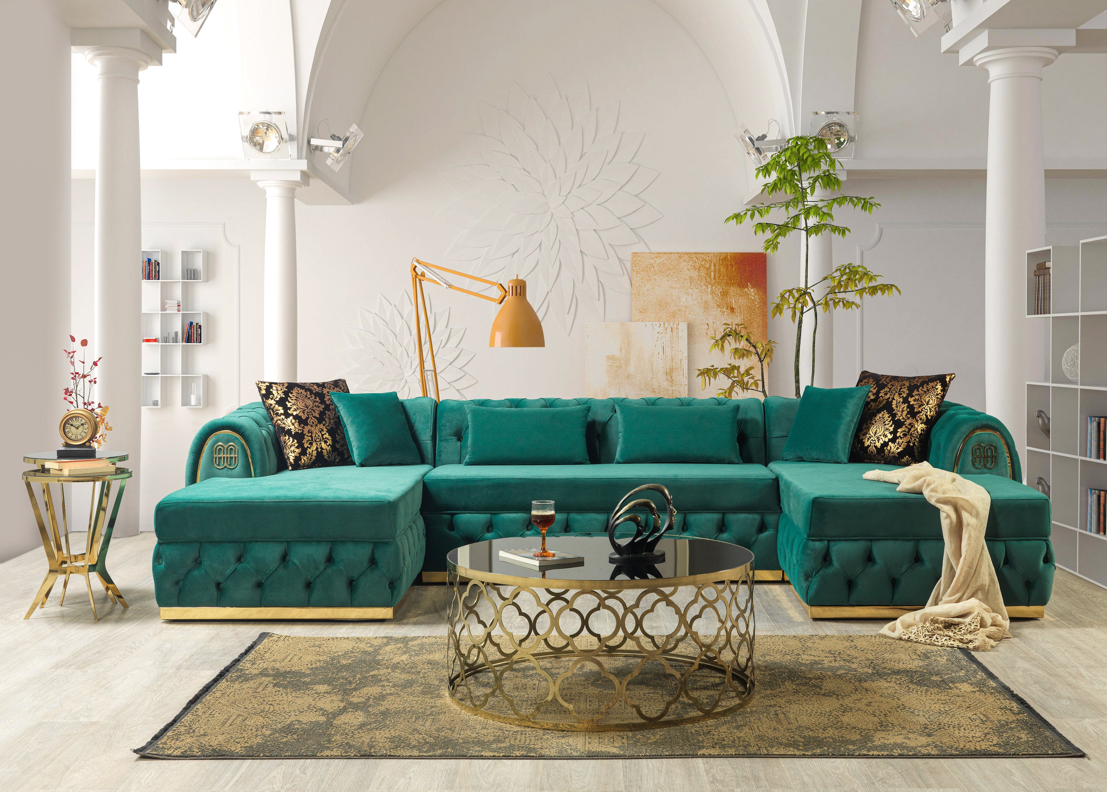 Jess Velvet Green Double Chaise Sectional