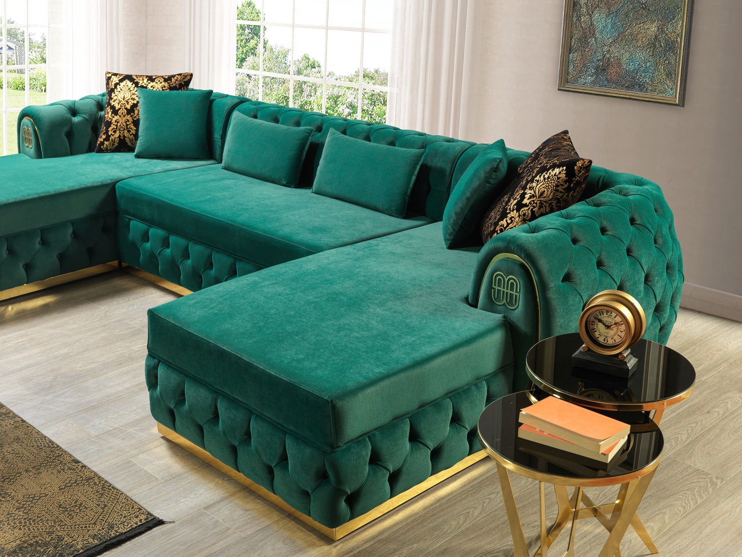 Jess Velvet Green Double Chaise Sectional