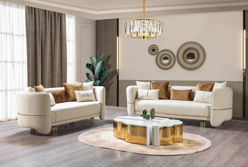Helena Ivory Velvet Sofa &amp; Loveseat