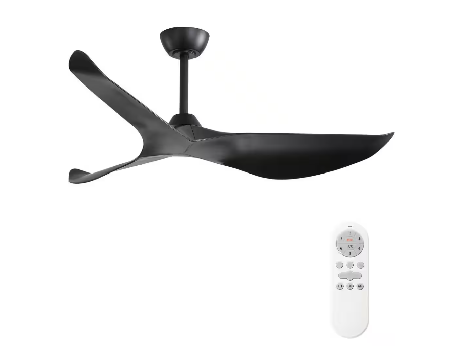 52 inch Indoor/Outdoor Black Ceiling Fan with Remote Control and Reversible Motor