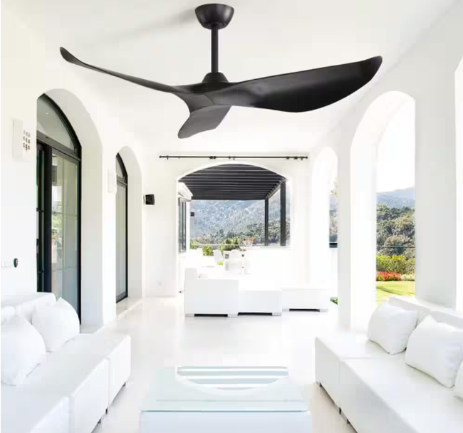 52 inch Indoor/Outdoor Black Ceiling Fan with Remote Control and Reversible Motor