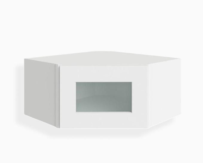 White Shaker 12″ x 27″ &amp; 24" Diagonal Corner Wall Shelf with Glass Door