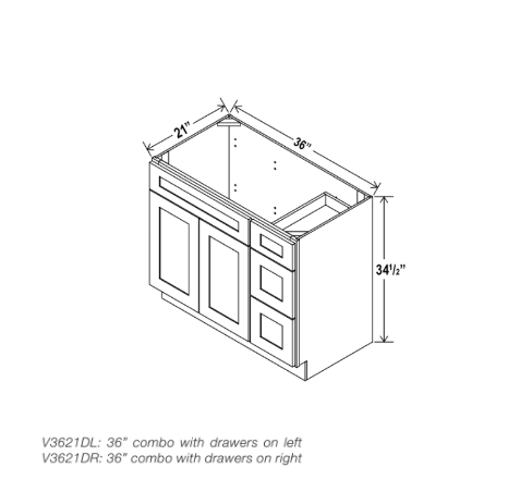 White Shaker 36″ W Vanity Combo with Drawers