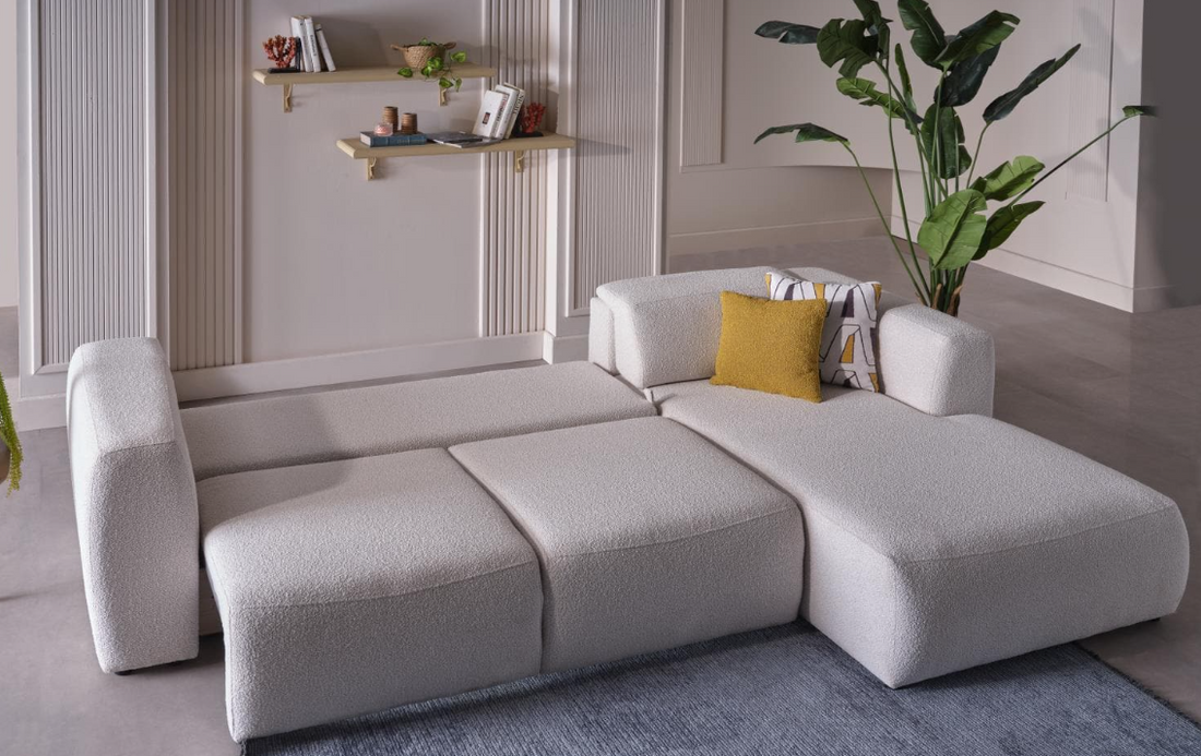 PICASSO 119" Wide Convertible Sleeper Sectional – White (RAF)